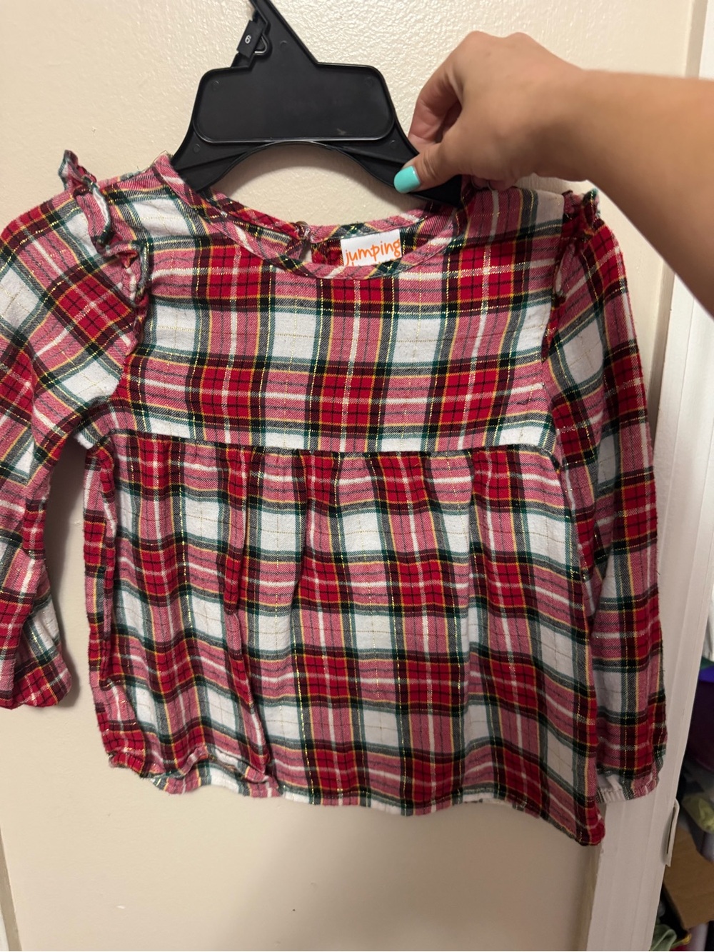 jumping beans Red Green Plaid Ruffle Long-Sleeve Top